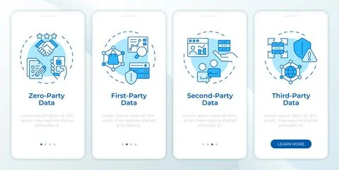 Audience data types blue onboarding mobile app screen Stock Illustration