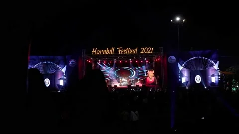 Audience enjoying live performance at stage at Hornbill Festival, Nagaland. Stock Footage 194740597