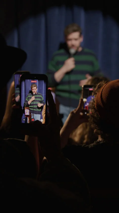 Audience Filming Comic Performing Stand Up on Stage with Phones Stock-Footage 333227522