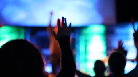 Audience with hands raised Stock Footage 79470504