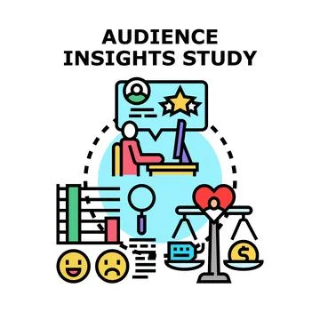 Audience insights study visualizing data analysis and customer feedback Stock Illustration