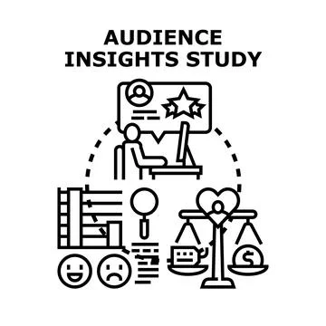 Audience insights study visualizing data analysis and customer feedback Stock Illustration