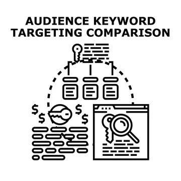 Audience keyword targeting comparison concept for digital marketing Stock Illustration