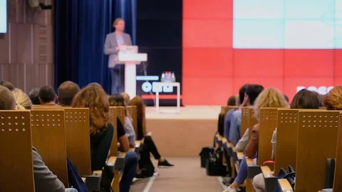 Audience listens to the lecturer Stock Footage