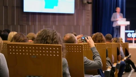 Audience listens to the lecturer Stock Footage