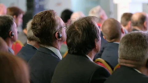 Audience listens to the lecturer Stock Footage