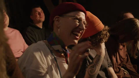 Audience Members Guffawing during Stand Up Comedy Show Stock Footage 333227716
