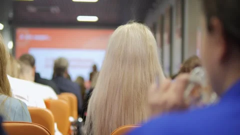 Audience Participating at a Conference Engaged Attendees in a Modern, Dynamic Stock Footage 296729790