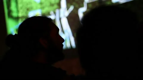 Audience of performance with projections 2 Stock Footage 47175634