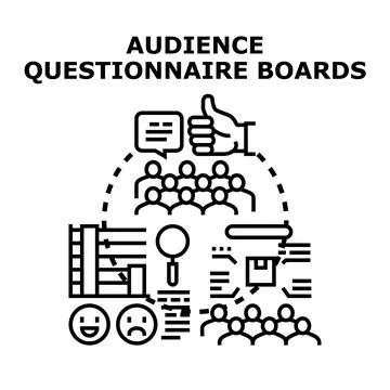 Audience questionnaire boards collecting feedback and analyzing data Stock Illustration