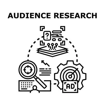Audience research process analyzing data for marketing strategy Stock Illustration