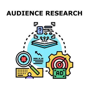 Audience research process analyzing data for marketing strategy Stock Illustration