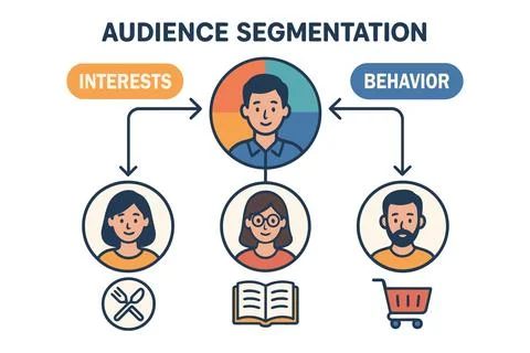 Audience segmentation based on interests and behavior for marketing Stock Illustration