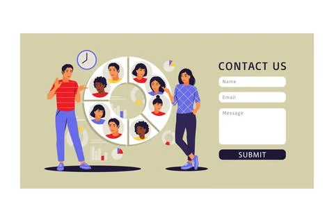 Audience segmentation concept. Contact us form. People near a large circular  Stock Illustration