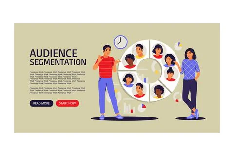Audience segmentation concept. Landing page for web. People near a large circ Stock Illustration