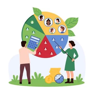 Audience segmentation, tiny people work with pie chart to identify customers Stock Illustration