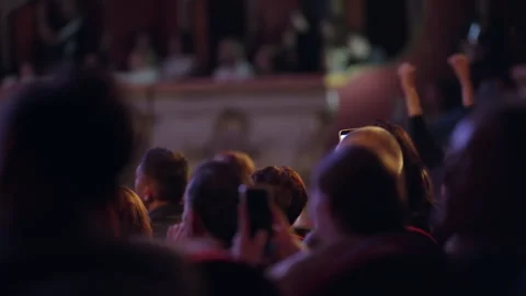 Audience Watching Performance in a Dark Theater Stock-Footage 334997477