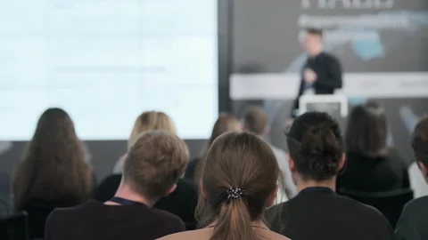 Audience watching presentation during business seminar Stock Footage 168377488