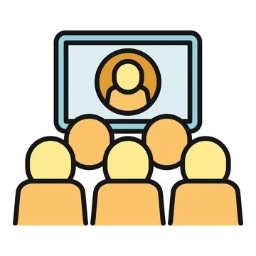 Audience watching virtual presenter on screen during an online meeting Stock Illustration