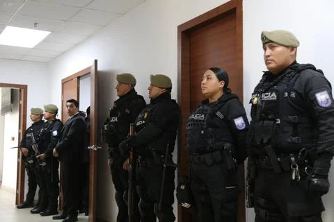  Audiencia de juicio caso Pruebas PCR Quito 06 de febrero. Sala de audienc... Stock Photos