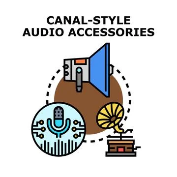 Audio accessories evolution from vintage to modern devices Stock Illustration