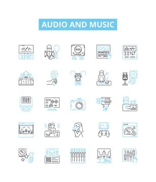 Audio and music vector line icons set. Music, Audio, Sound, Melody, Beat Stock Illustration