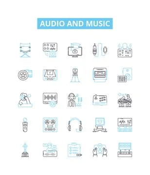 Audio and music vector line icons set. Music, Audio, Sound, Melody, Beat Stock Illustration
