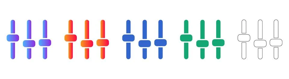Audio and Settings Adjustment Slider Icon Set Stock Illustration