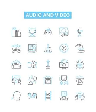 Audio and video vector line icons set. Audio, Video, Sound, Music, Podcast Stock Illustration