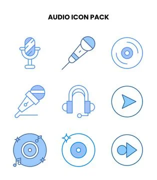 Audio Blue Design Icons Pack Stock Illustration