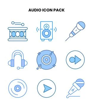 Audio Blue Design Icons Pack Stock Illustration