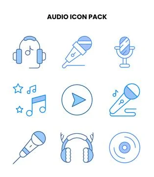 Audio Blue Set Icons Pack Stock Illustration
