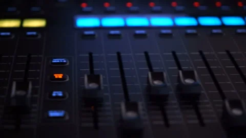 Audio Board with Volume Levels and knobs during a Live Event Stock-Footage 160651990