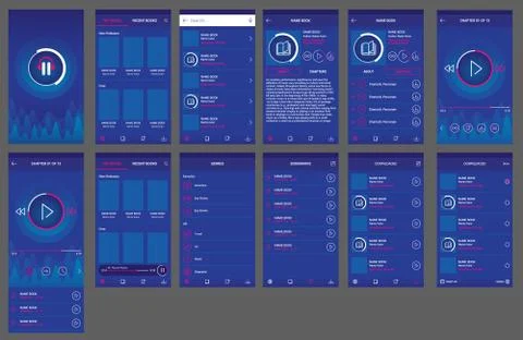 Audio book app ui design mobile user interface Stock Illustration