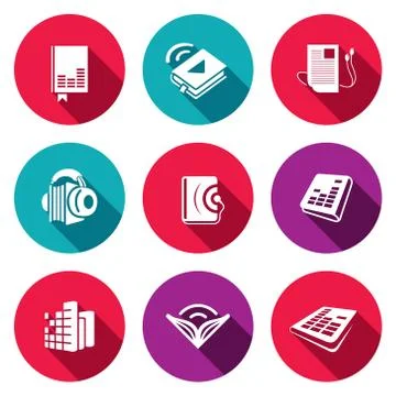 Audio book flat icons set Stock Illustration