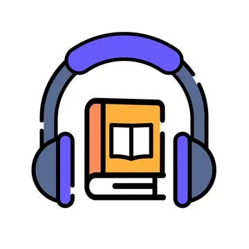 Audio book icon in flat outline design educational listening symbol Stock Illustration