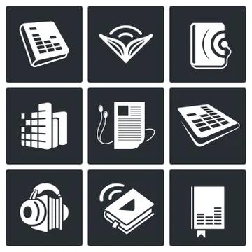 Audio book icons set Stock Illustration