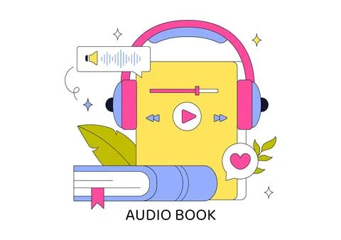Audio Book Illustration Featuring Digital Audiobook Streaming, Mobile Learn.. イラスト素材