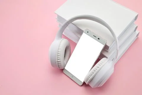 Audio books concept. Modern Study Setup Stock-Fotos