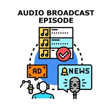 Audio broadcast episode preparing content for listeners Ilustración de archivo