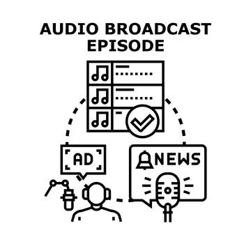 Audio broadcast episode preparing content for listeners Stock Illustration