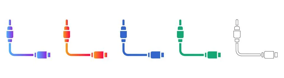 Audio Cable Connector Icon Set in Multiple Styles Stock Illustration