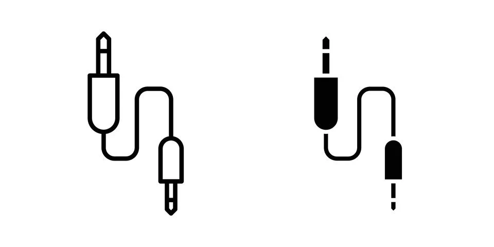 Audio Cable icon solid, line, and editable vector set. Stock Illustration