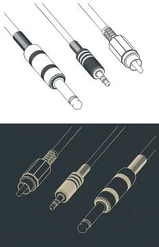 Audio cables and connectors isometric blueprints Stock Illustration