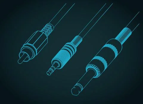 Audio cables and connectors isometric blueprints illustration Stock Illustration