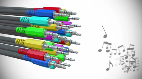 Audio Cables and Musical Notes.Alpha matte Stock Footage 46566688