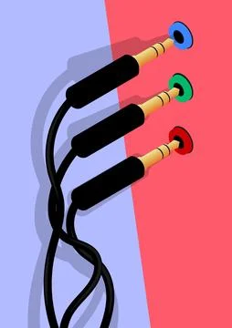 Audio cables are plugged into stereo system jacks before the party starts. .. Illustrazione stock