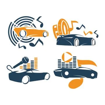 Audio Car System Logo Template set music speaker mic note Stock Illustration