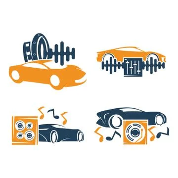Audio Car System Logo Template set Icon Symbol Vector Stock Illustration