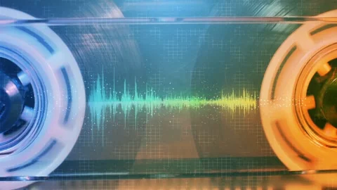 Audio cassette in close-up with audio equalizer concept Stock Footage 143135513